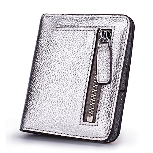 Ainimoer Small Leather Wallet For Women, Ladies Credit Card Holder Rfid Blocking Women's Mini Bifold Pocket Purse, Silver #TOP20
