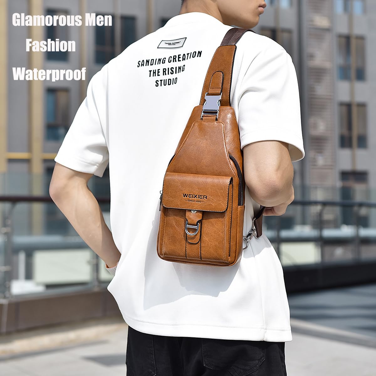 A-QMZL Borsello Uomo Tracolla Zaino Monospalla Uomo Pelle Borsa a Tracolla Uomo Piccolo Impermeabile Spalla Sling Bag Piccolo Crossbody Bag (Marrone chiaro2)