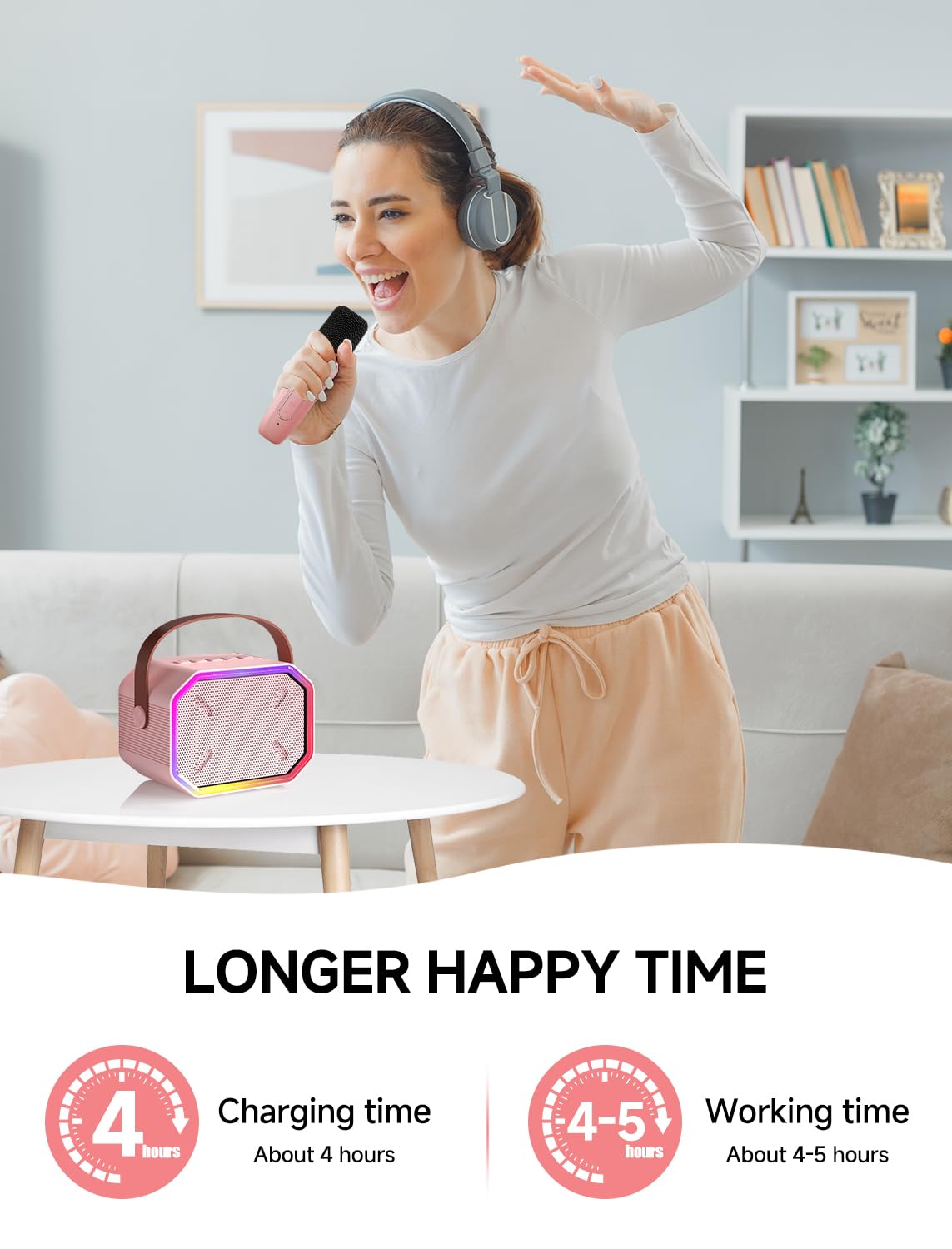 Karaoke-Maschine für Kinder und Erwachsene, tragbarer Mini-Bluetooth-Lautsprecher mit 2 kabellosen Mikrofonen, LED-Leuchten für TV, Heimparty, Kindergeschenk für Mädchen, Jungen, Familie, Party,