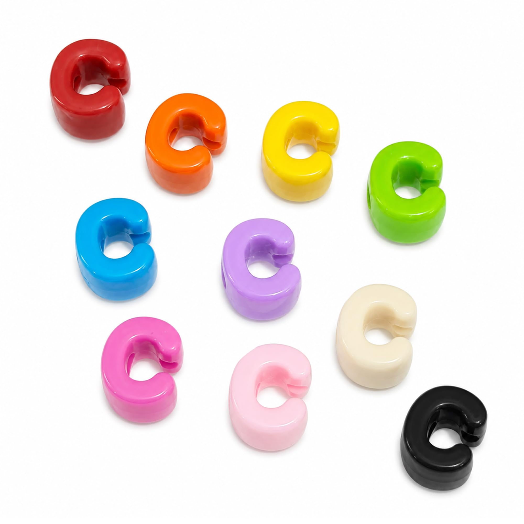 Letter Beads, 10pcs Alphabet Beads, Large Acrylic Letter Beads with 6mm Holes for Bracelet Making, Jewellery, Keyrings and Craft Projects (10-Colour Mix, Letter C)