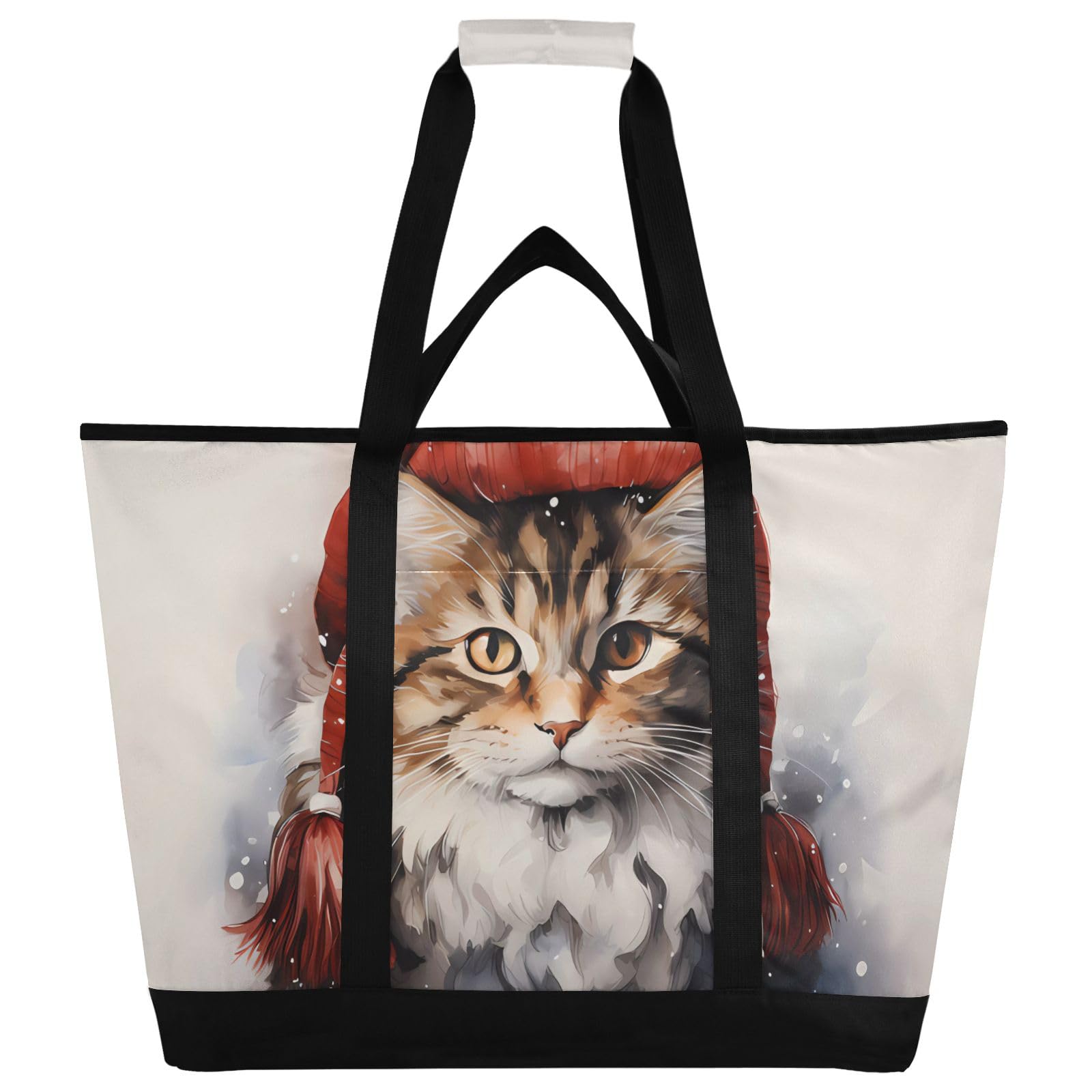 Christmas Kitty - Bolsa térmica térmica reutilizable con cremallera, bolsa térmica grande portátil para viajes o camping