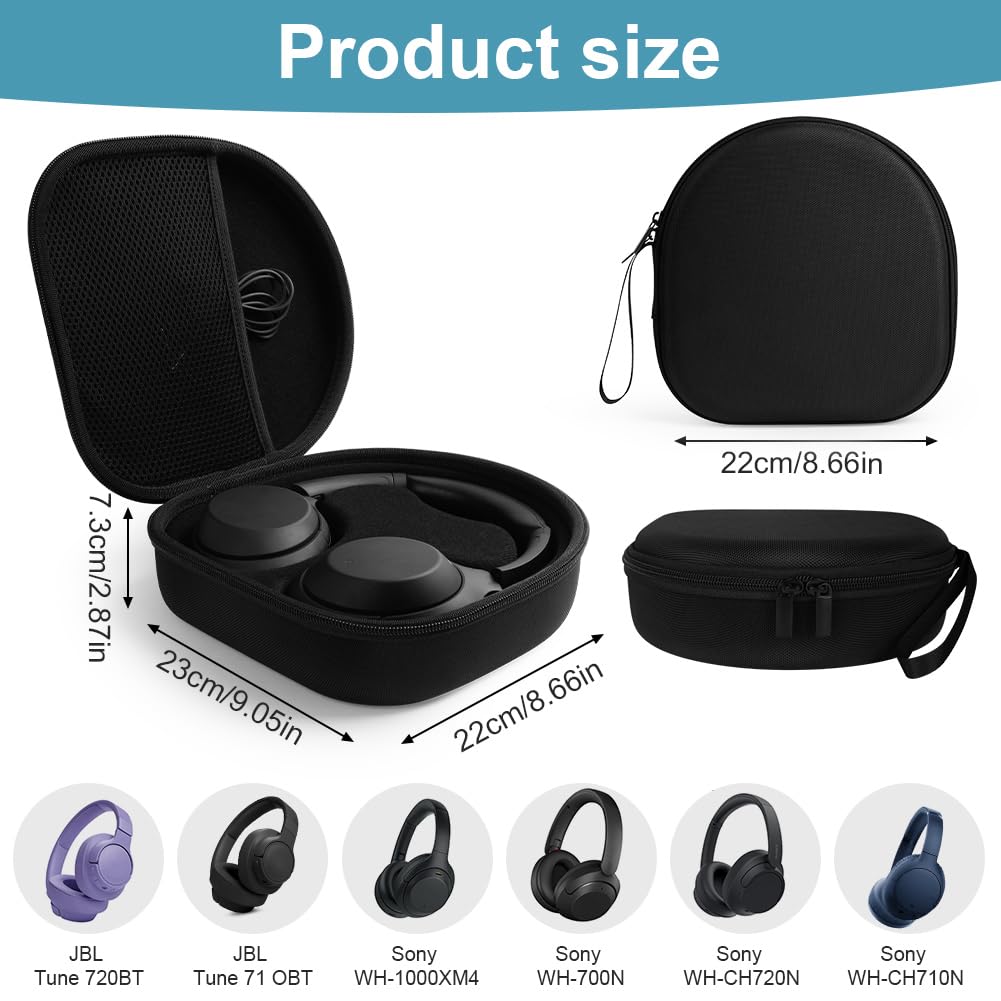 Ainiv Czarny Etui Kompatybilny ze Słuchawkami Bezprzewodowymi z Redukcją Szumów Sony WH-CH700/710/720N WH-1000XM4 i JBL 720BT 710BT, Hardshell Eva Torba na Słuchawki Podróżna z Wyjmowanym Wzmocnieniem