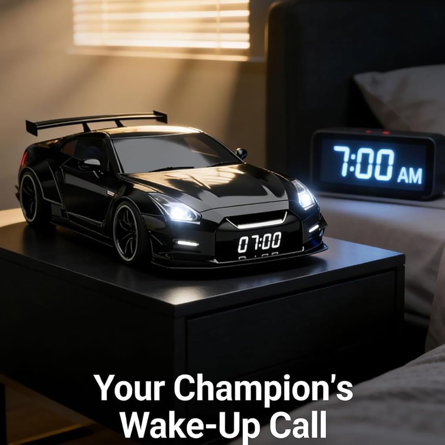 Hyper-car Alarm Clock, Car Alarm Clock, with Crystal Clear LED Display Screen, Digital Clock, Modern Sports Car Nightstand Clocks, Desk Decor with Light Effects (Black)