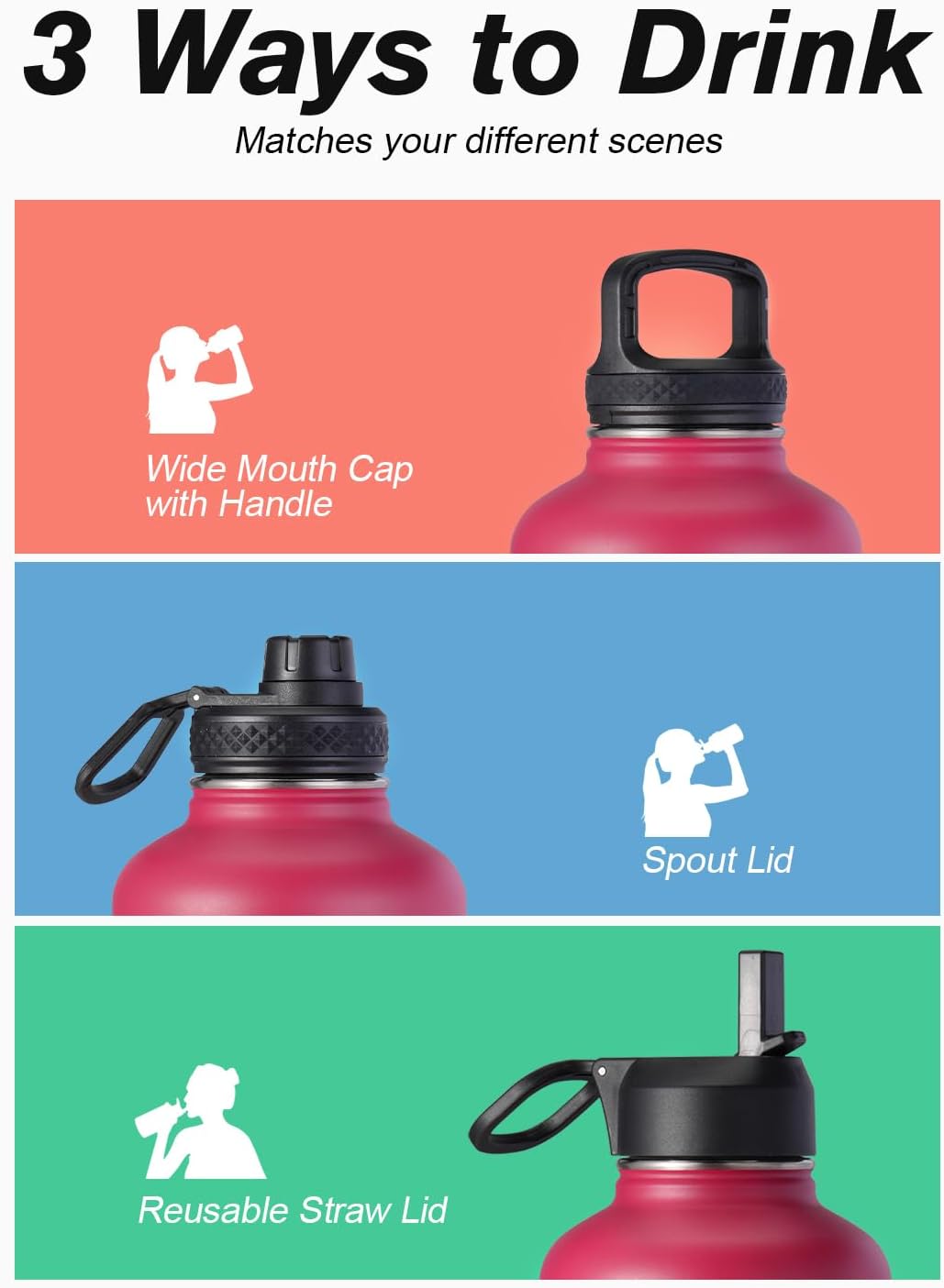 Half Gallon Water Bottle Insulated with Straw & 3 Lids, Coolflask 64 oz Water Jug Large Metal Stainless Steel Wide Mouth for Sports, Gym or Office, Non-BPA Keep Cold 48H Hot 24H, Ombre Wine/Navy - Image 5