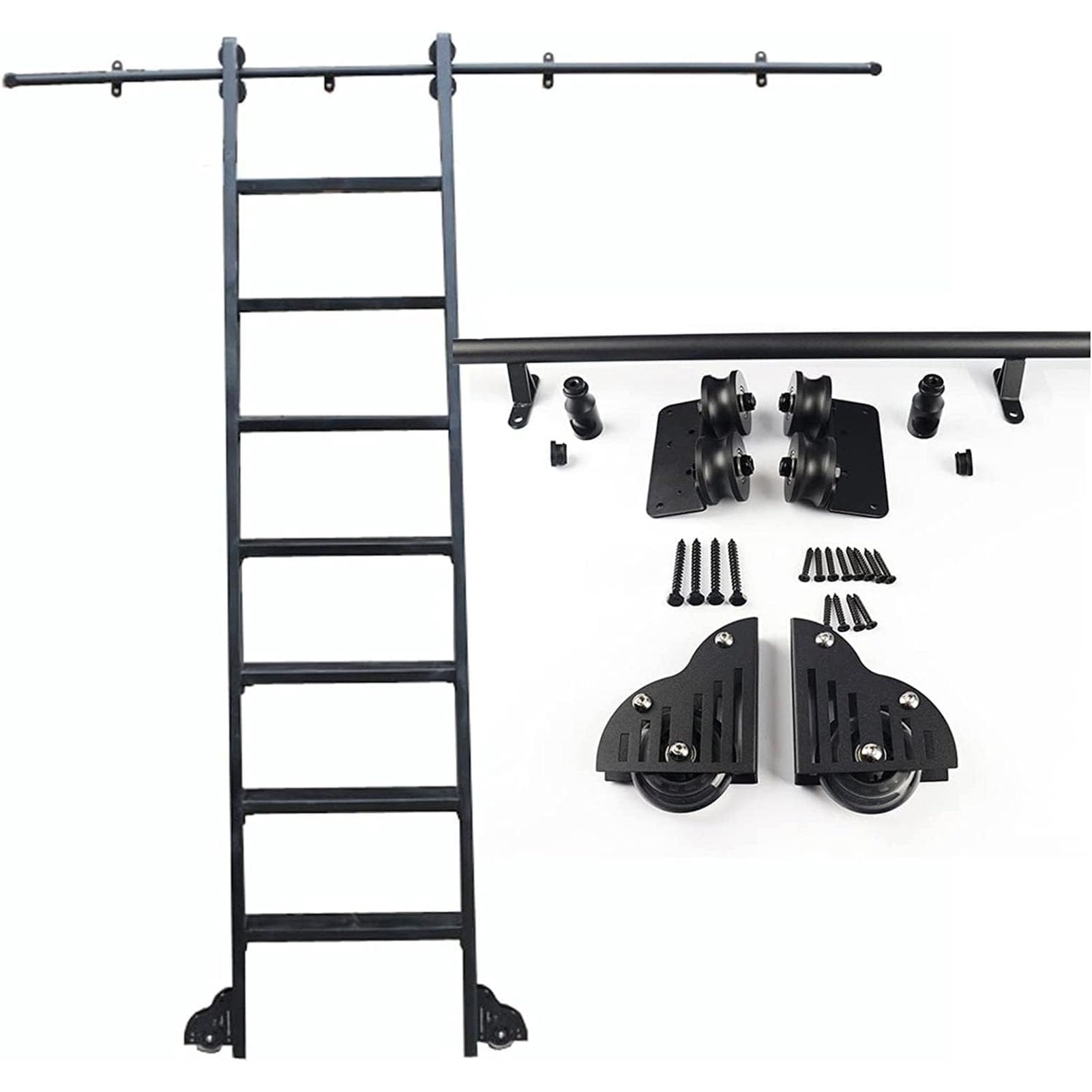 Kit de quincaillerie pour échelle de bibliothèque coulissante rail acier noir