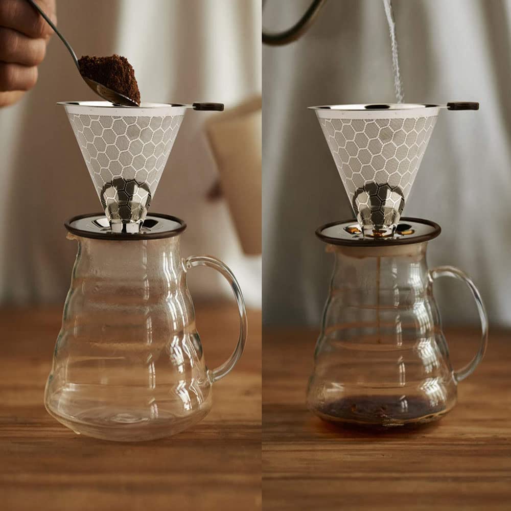 Filtro da caffè riutilizzabile in acciaio inox con piccola spazzola per la pulizia per caffè fatto a mano, telaio 115 a nido d'ape