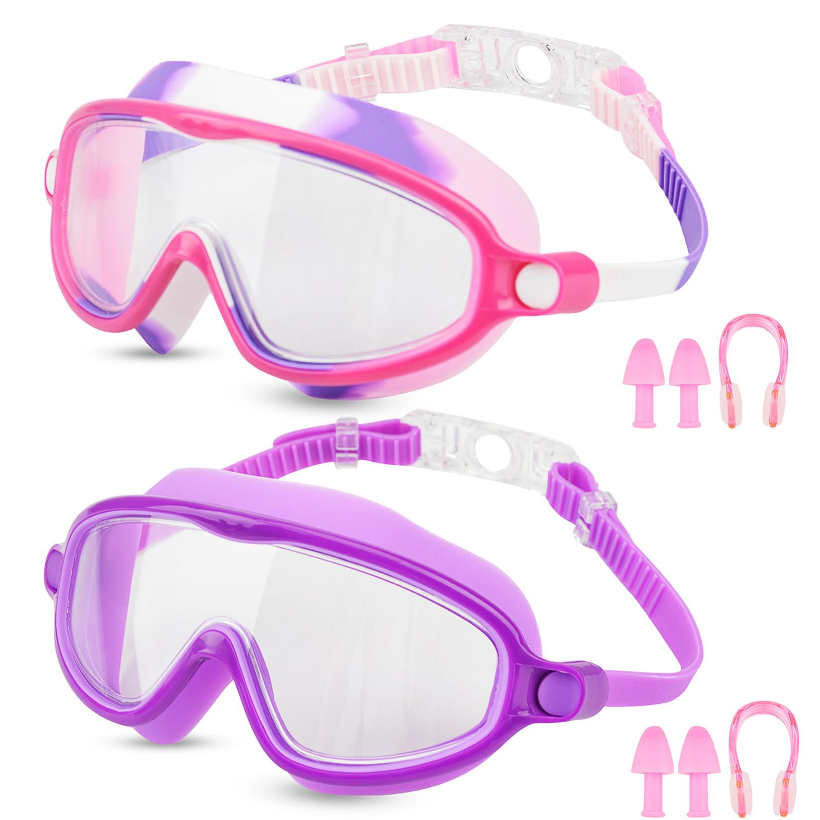 Moseem Schwimmbrille Kinder, 2 Stück Schwimmbrille 3-15 Jahre UV-Schutz,Anti-Nebel Kein Auslaufen Verstellbare Silikon-Schwimmbrille für Kinder