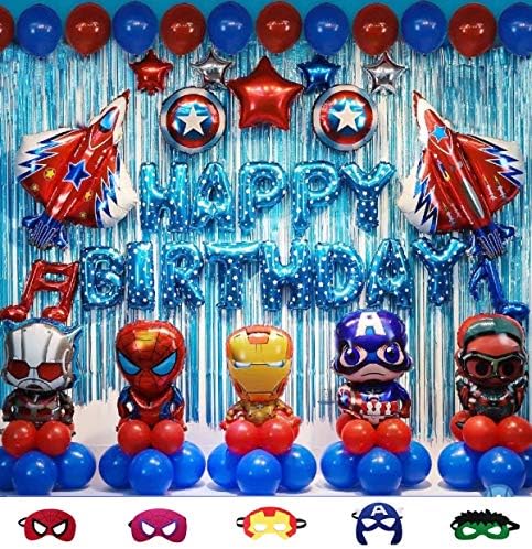 Superhero Birthday party supplies Superhero Theme Balloons set including 65 Pcs with Air Pump and superhero masks