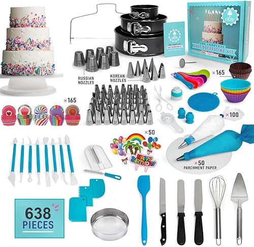 Kit completo de suministros de decoración de pasteles de 423 piezas, tocadiscos giratorios, 48 puntas de tubería, 7 boquillas rusas, 7 boquillas