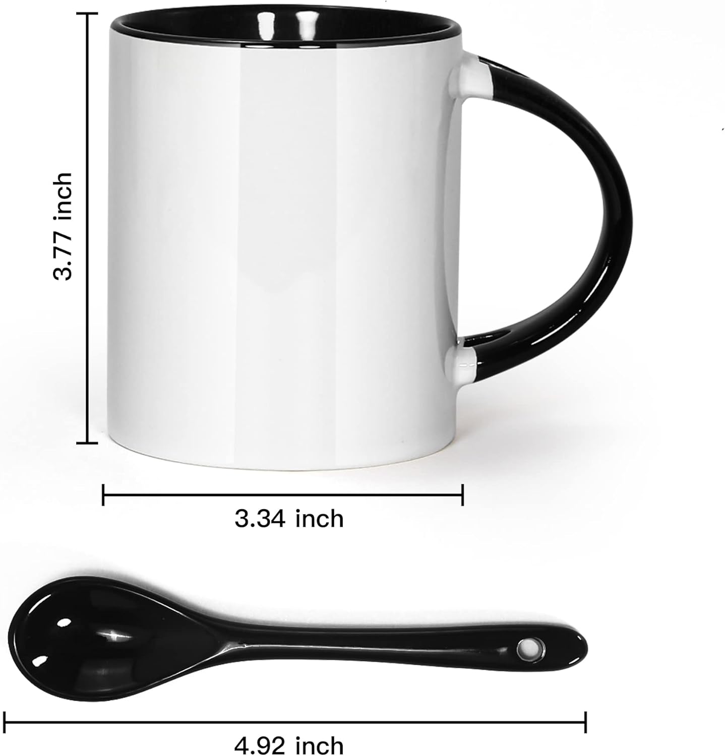 AGH Sublimation Coffee Mugs Blank 11 oz, White Straight Ceramic Cups with Black Interior, Handle, Spoon, Bulk Bundle Set of 12 - Image 2