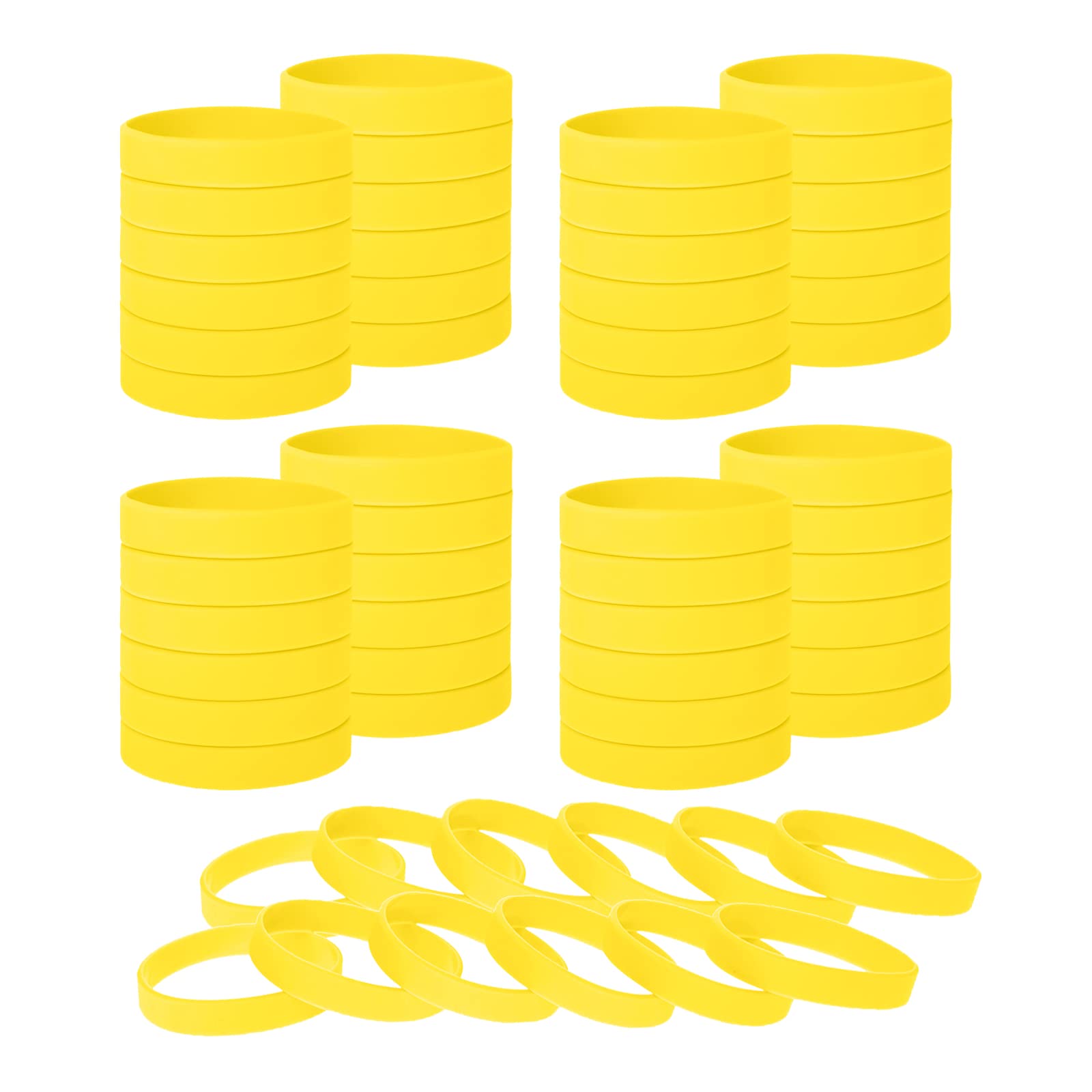 Muka 60 PCS Silicone Bracelets Colored Rubber Wristband for Events-Yellow-Adult: 8 x 1/2 inch โ image 1