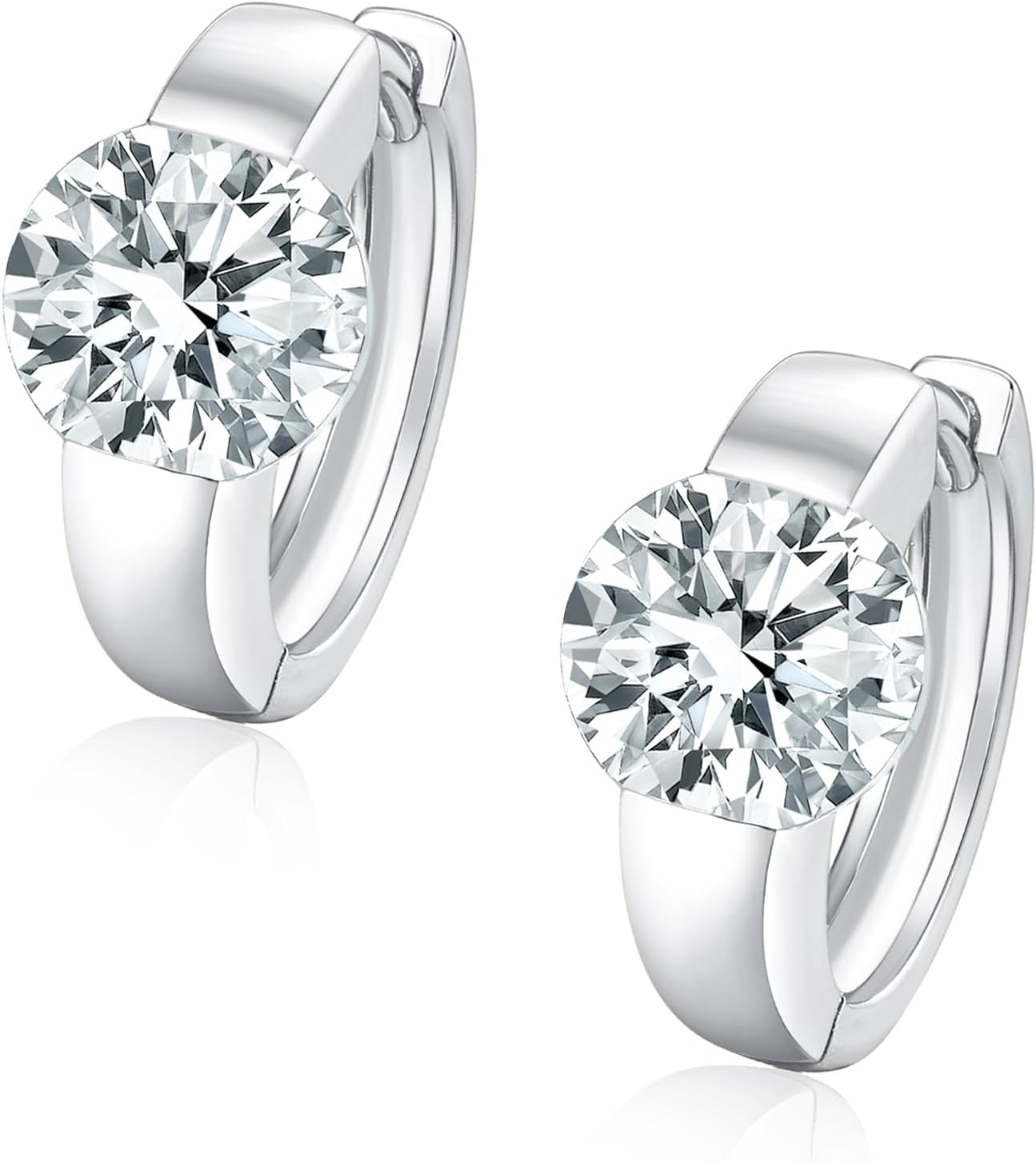 Sterling Silver Hoop Earrings, Hoops CZ Cubic Zirconia White Gold Plated Huggie Hoop Earrings for Women Gift 1.2 ct