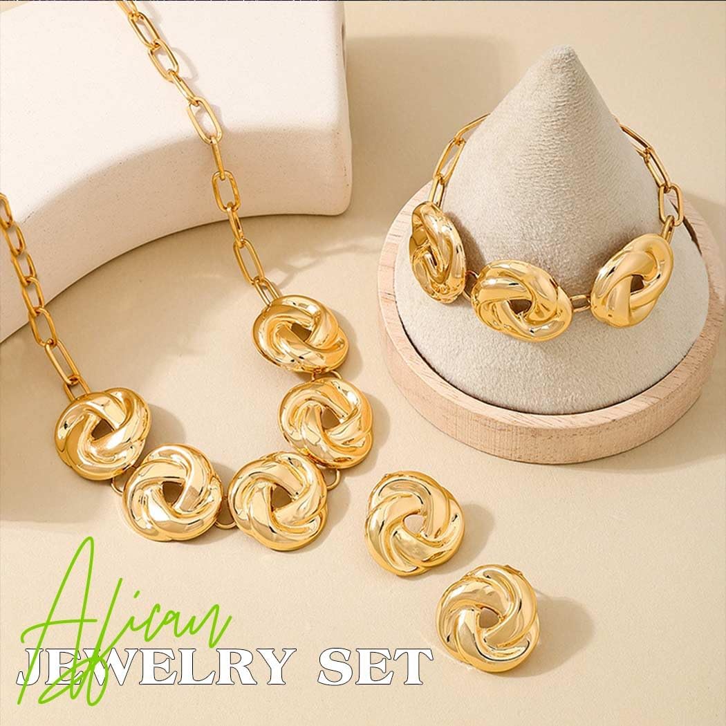 TWINKLEDE African Gold Necklace Jewerly Sets Flower Chunky Choker Necklaces Earrings and Bracelet for Women - Image 3