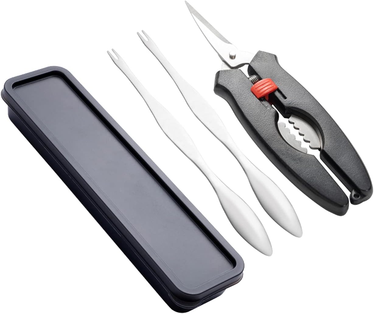 Seafood Tools 3-Piece Seafood Tools Set Includes 2 Crab Leg Forks/Picks and 1 Seafood Scissors & Storage Box for Seafood Lovers Crab Leg Cracker Tools