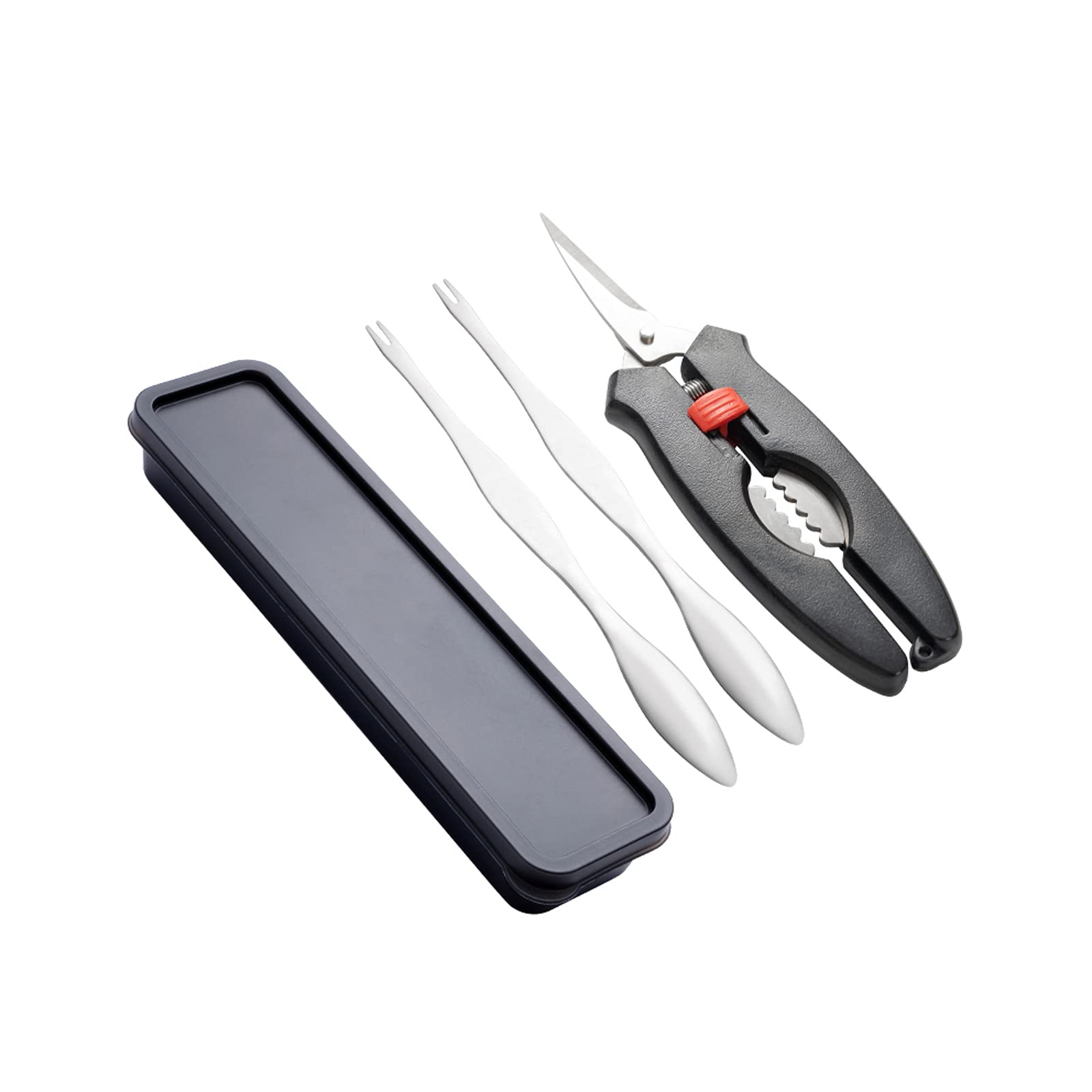 Attrezzi per Frutti di Mare Set di 3 Utensili per Frutti di Mare Include 2 Forchette/Stuzzicadenti per Zampe di Granchio E 1 Forbice per Frutti di Mare E Scatola di Immag
