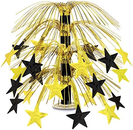 Beistle Shimmering Star Cascade Awards Night Table Centerpiece Hollywood VIP Party Supplies Birthday Graduation New Year’s Eve Decorations, 18", Black/Gold