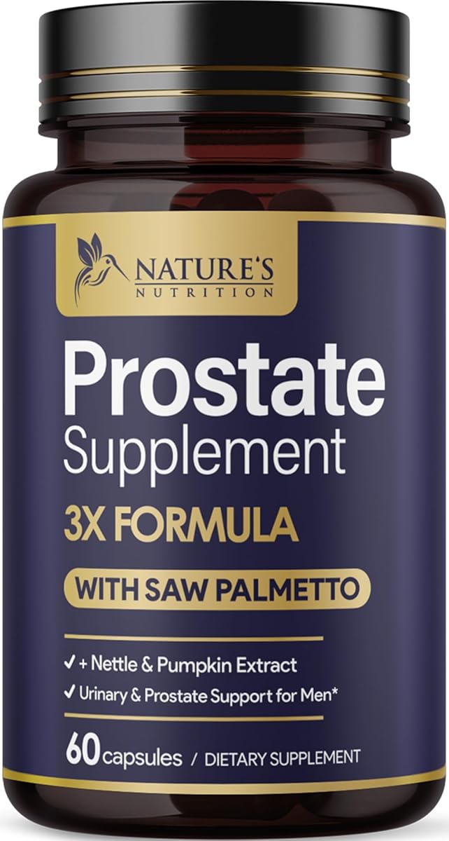 Prostate Health Supplements for Men - 3X Formula with Saw Palmetto Blend Stinging Nettle Root & Pumpkin Seed Extract Support Complex - Supports Bathroom Trips Prostate & Urinary Health - 60 Capsules