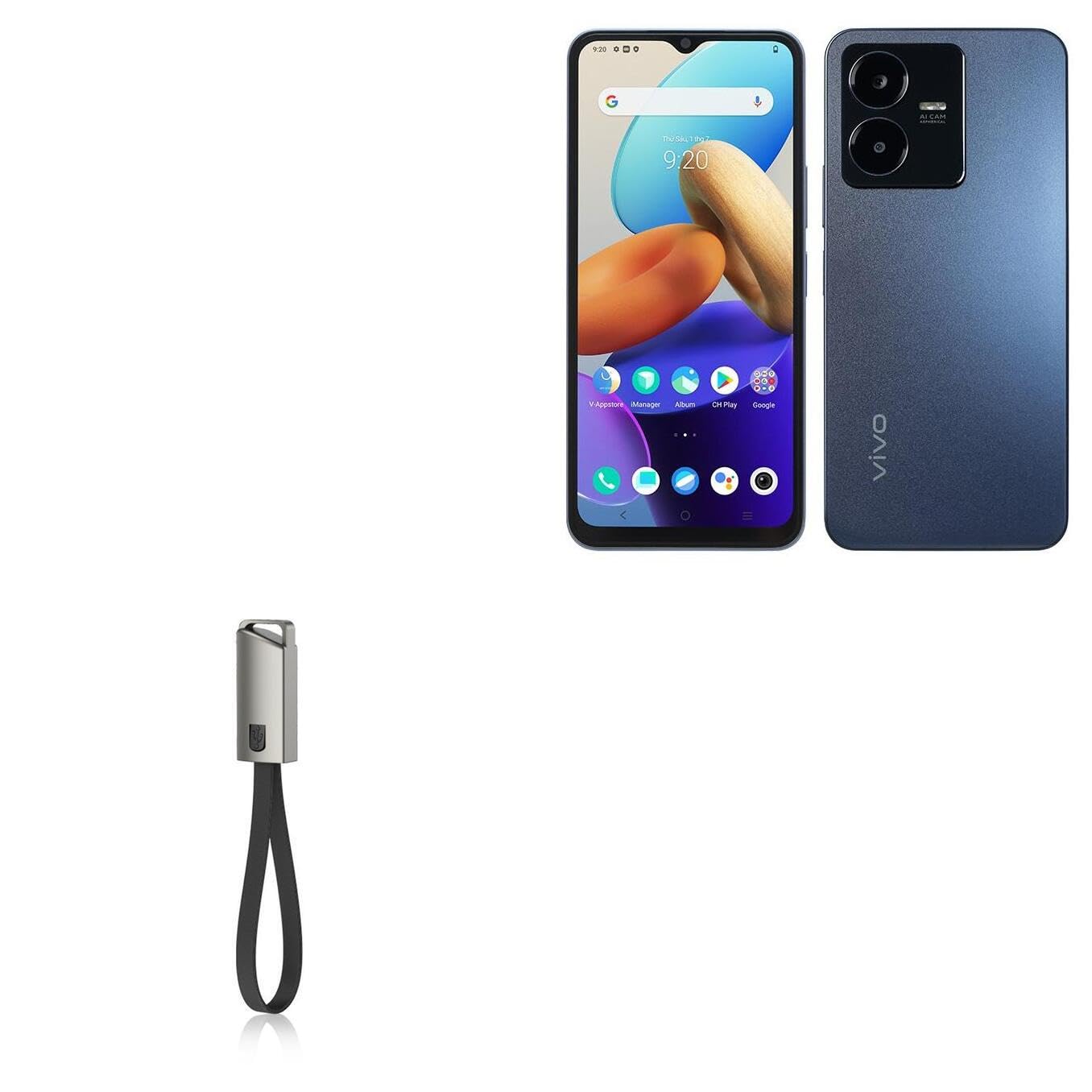 BoxWave Cable Compatible with vivo Y22s - USB Type-C Keychain Charger, Key Ring USB Type-C to Type-A 8 in USB Cable - Jet Black