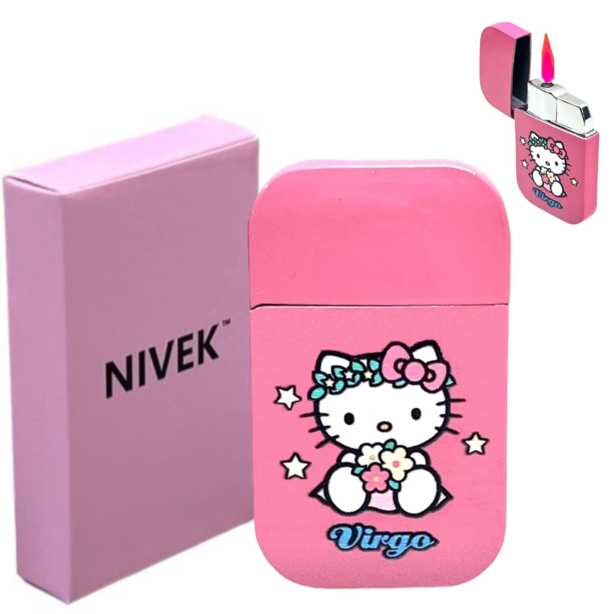 NIVEK Kitty Cat Lighter Y2k 12 Consetellations Horoscope Astrology Zodiac Birth Signs Pretty Pink Flame Kawaii Collectable Japanese Cool Accesories (