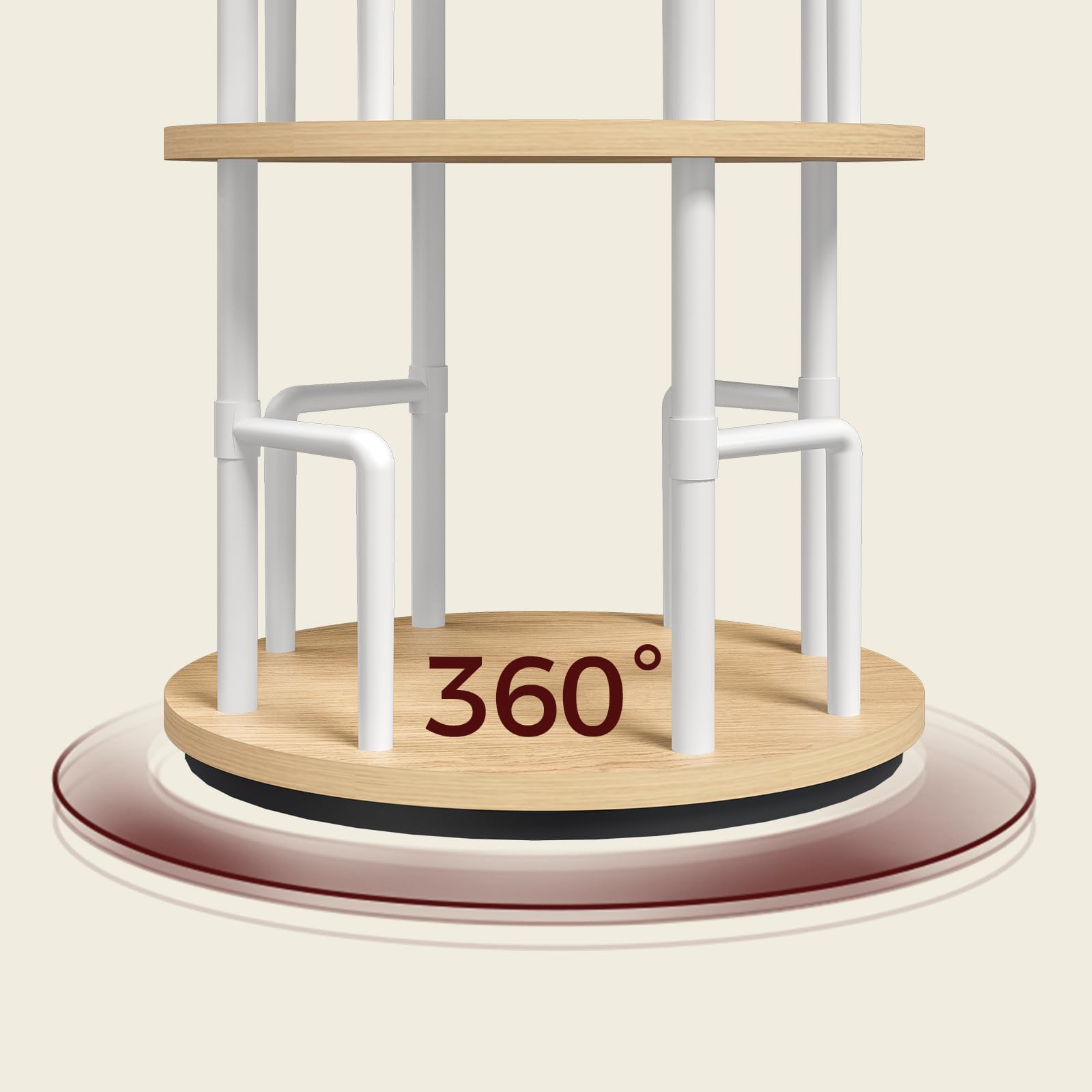 MAHANCRIS Estantería Giratoria de 5 Niveles, Display girevole a 360°,Librería de Pie con Barras de Seguridad, para Sala, Dormitorio o Despacho, Madera Natural y Blanco ABKBN4501
