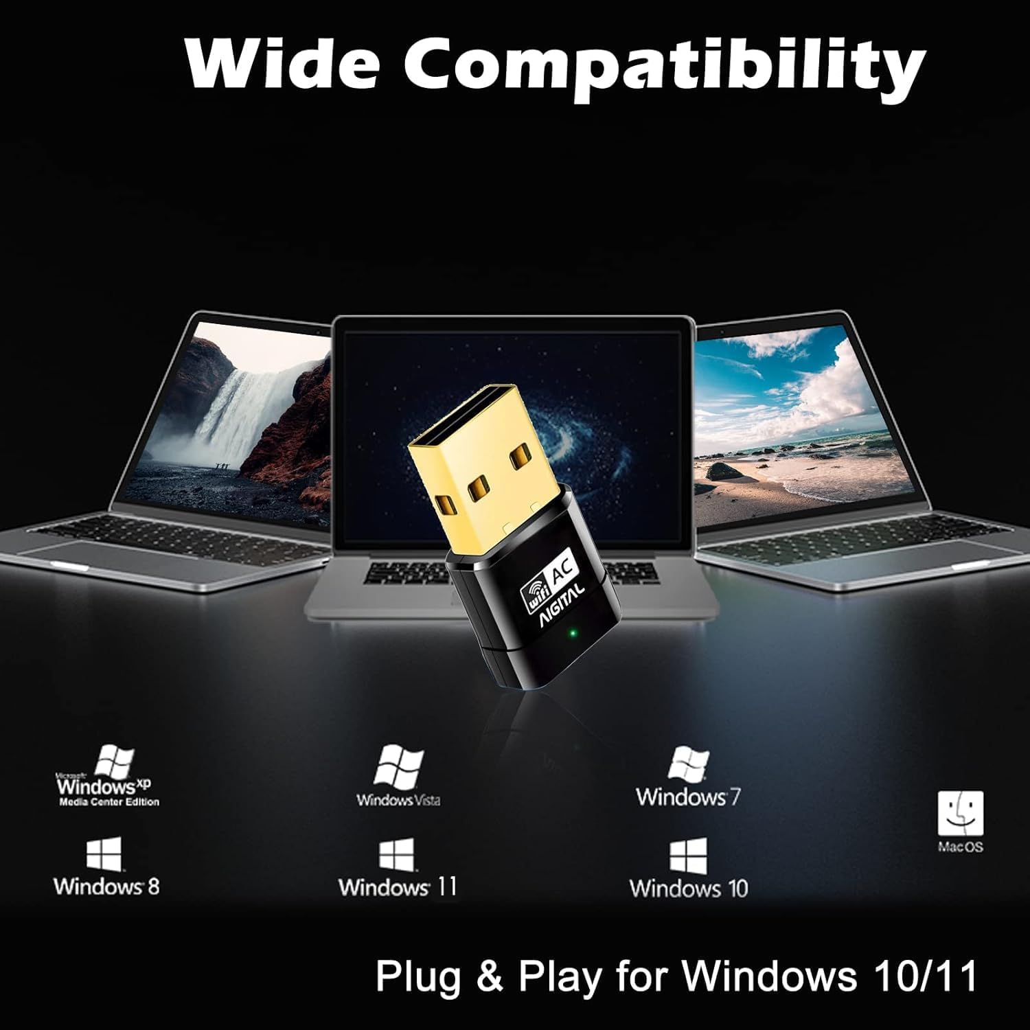 USB WiFi Adapter, Aigital 600Mbps Mini Wireless Network Adapter USB WiFi Stick, High Speed Dual Band WiFi Dongle for Desktop Computer/Laptop/Game, Compatible with Windows 11/10/8/Mac OS, etc - Image 6