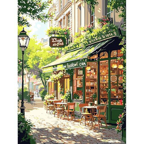 HEIBAGO Pintura por números para adultos, pintura de café por números, kit de construcción para principiantes, pintura al óleo por números, pintura al óleo por números, paisaje, artesanías, imágenes