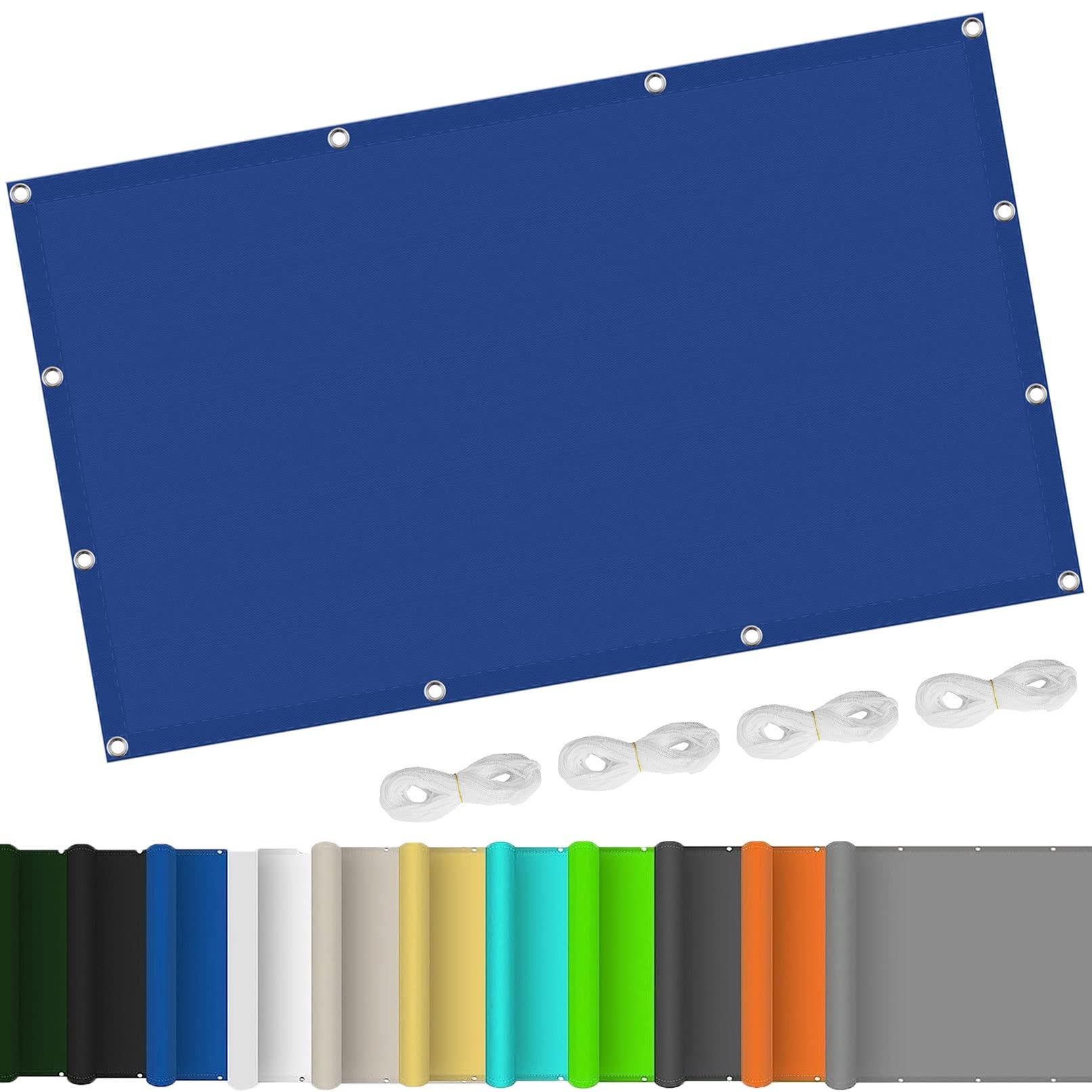 Voile ombrage rectangulaire étanche 1.5x3.6m bleu avec cordes jardin