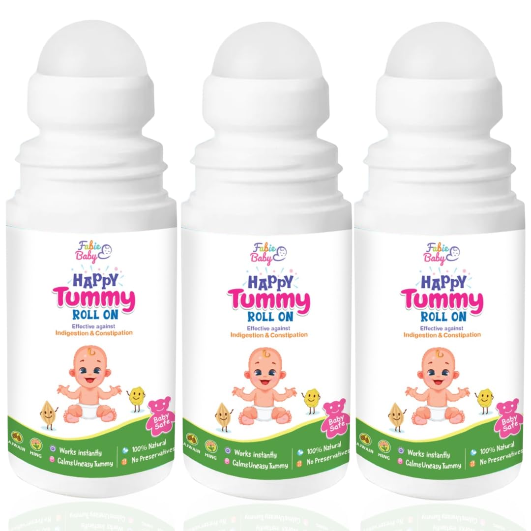 FABIE BABY Happy Tummy Roll On for Baby -40ml (Pack of 3)|Goodness of Hing, Ajwain, Pudina for Colic, Constipation & Indigestion Relief