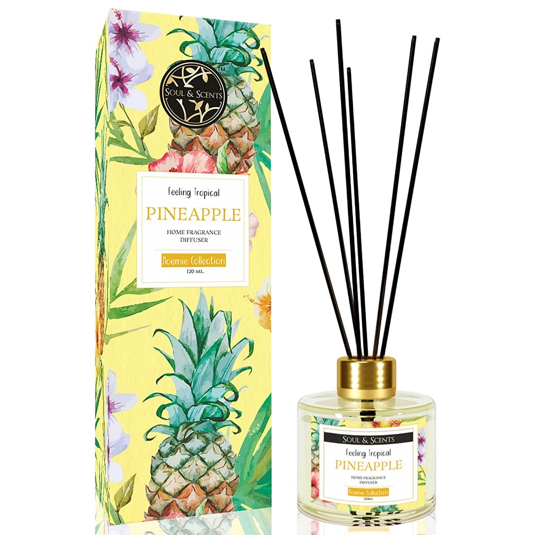 Pineapple Scented 4.06 oz (120ml) Reed Diffuser Set with 6 Fiber Sticks for Room Decor | Home Fragrance Reed Diffuser | Air Freshners for Home