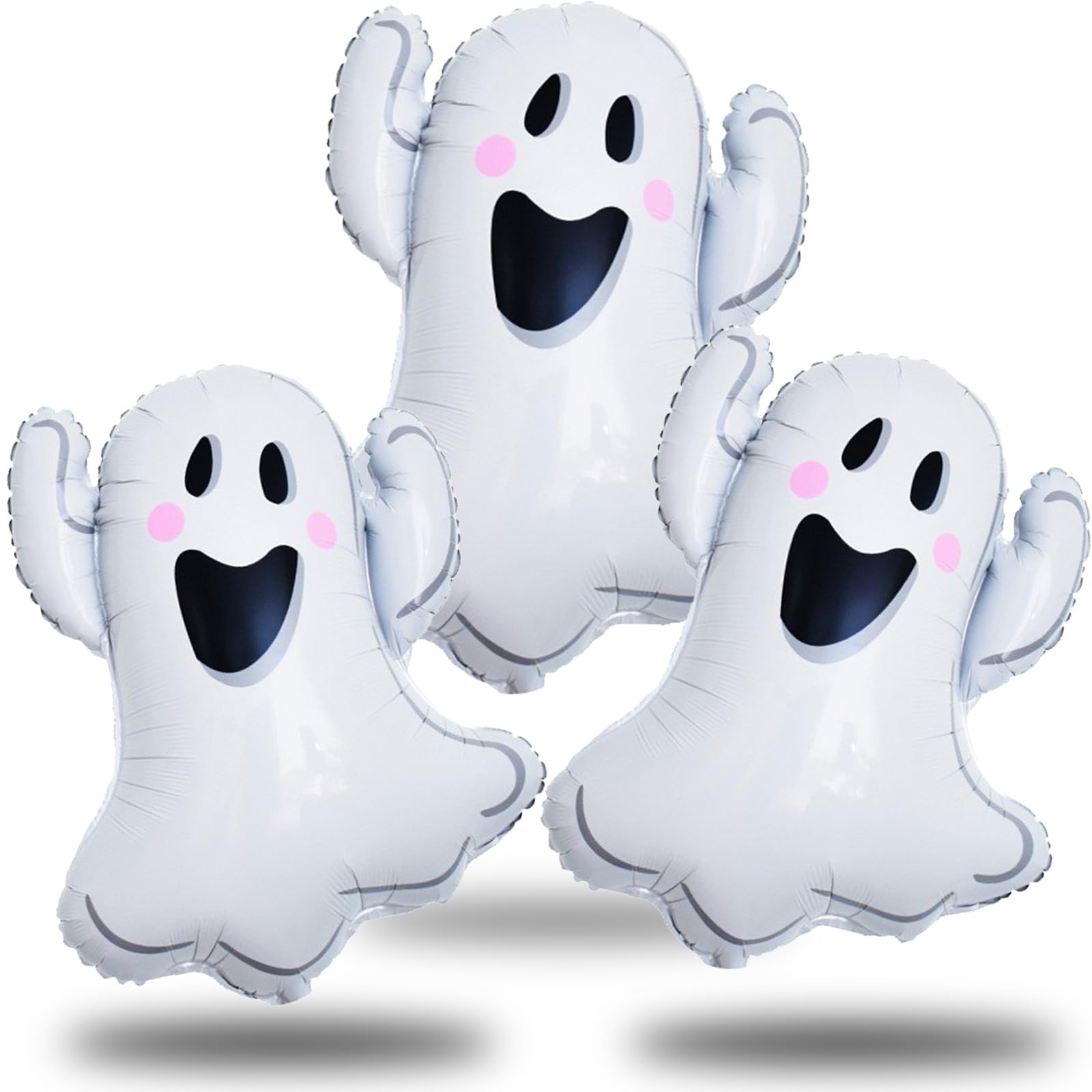 Ghost Balloons Set, XXL White Smiley Face Shaped Mylar Foil Balloons
