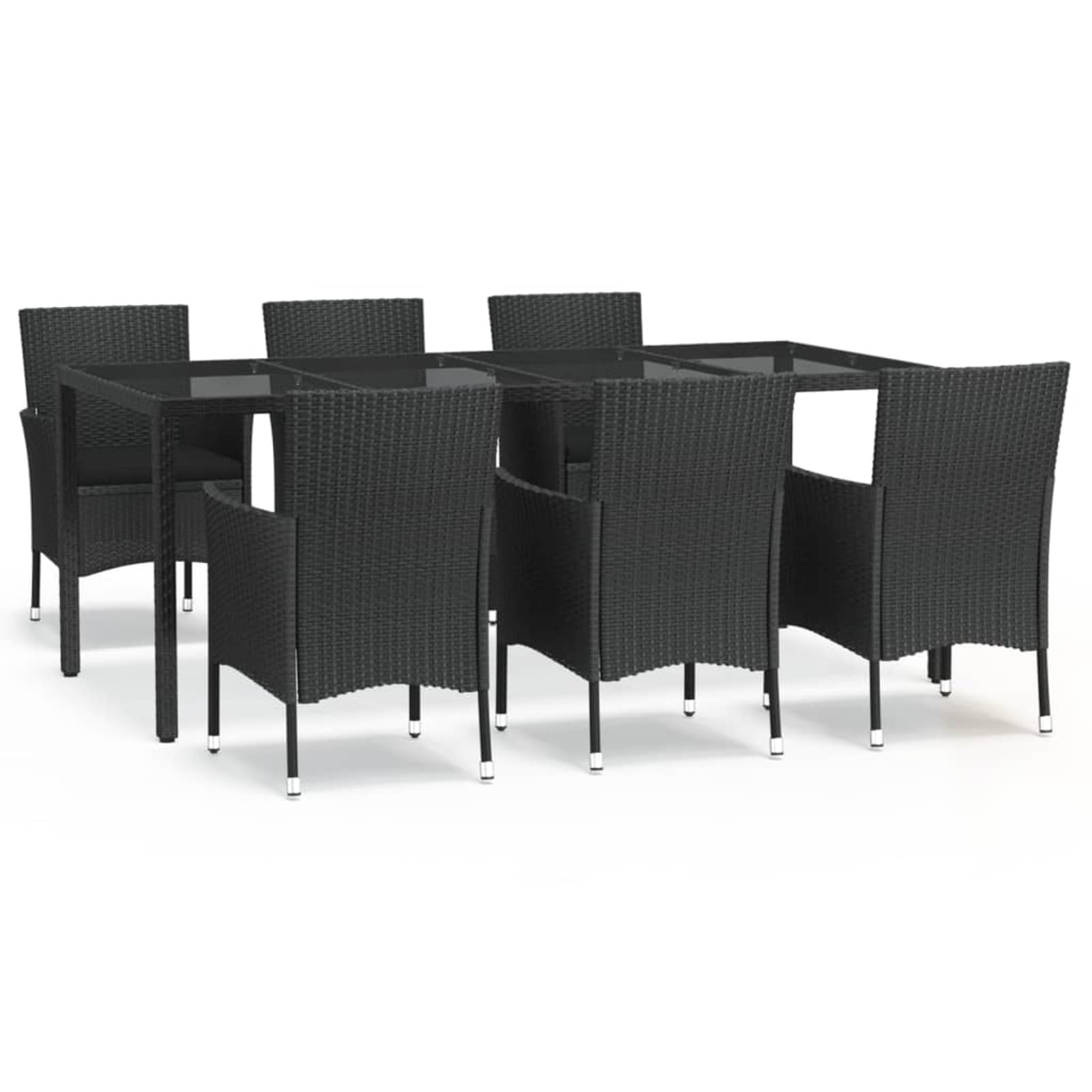Brokky 7-TLG. Garten-Essgruppe mit Kissen Gartenlounge Outdoor Garten Essgruppe Gartentisch Set Garten Sitzgruppe Schwarz Poly Rattan / 3187328