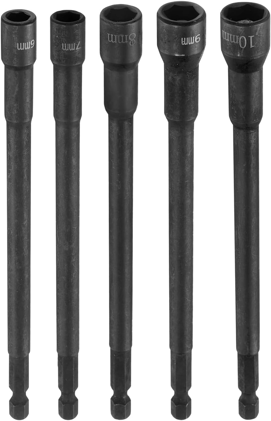 uxcell Hex Nut Driver Drill Bit 6/7/8/9/10mm Metric 6-Point Socket 1/4" Hex Shank Magnetic Setter CR-V Steel Bolt Sockets for Power Drills Impact Drivers, 5.91" (150mm) Long