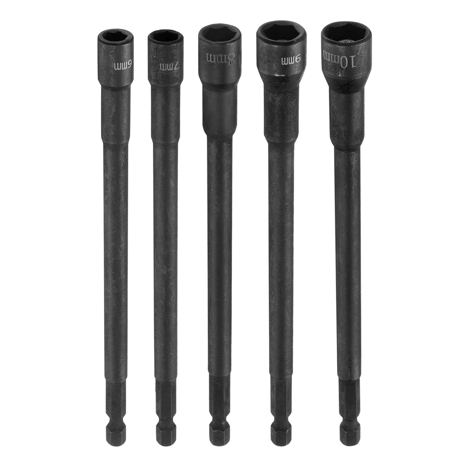 sourcing map Hex Nut Driver Drill Bit 6/7/8/9/10mm Metric 6-Point Socket 1/4" Hex Shank Magnetic Setter CR-V Steel Bolt Sockets for Power Drills Impact Drivers, 5.91" (150mm) Long