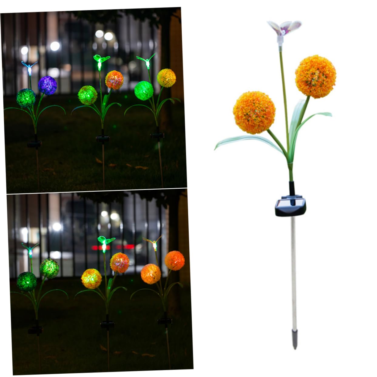 balacoo Solar Dandelion Shape LED Garden Lamp Colorful Optical Fiber Butterfly Outdoor Decor Light for Lawn Patio Balcony Solar Powered Flower Lights