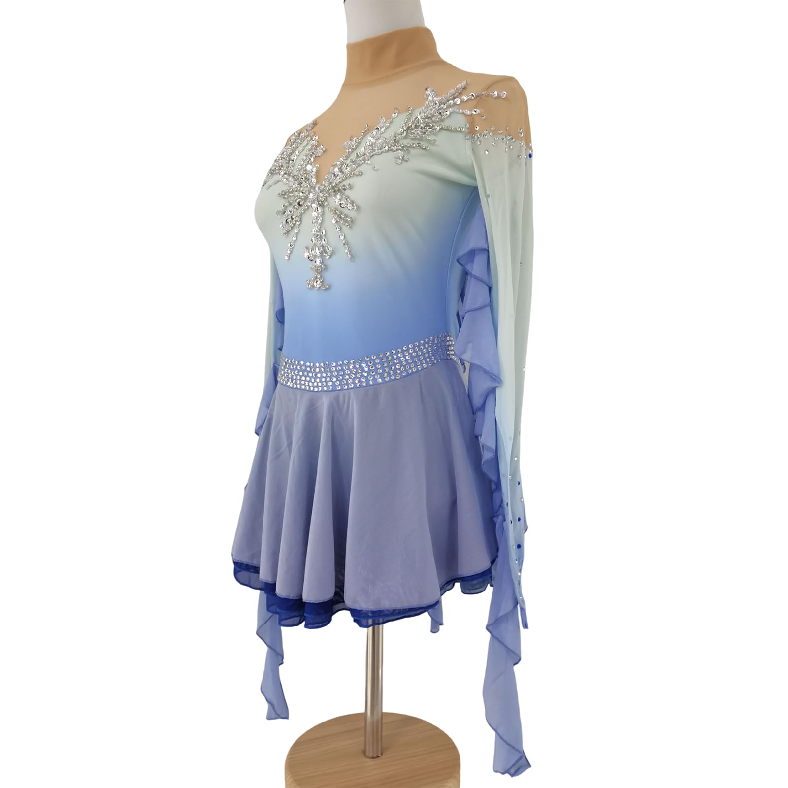 LIUHUO Blauer Farbverlauf, Eiskunstlauf-Kleid für Mädchen, Kinder und Erwachsene, Wettkampf-Performance
