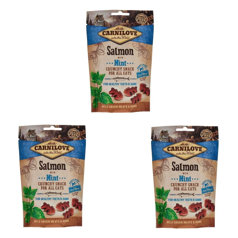 Carnilove Salmon with Mint | 3er Pack | 3 x 50 g | Ergänzungsfuttermittel für Katzen mit Lachs und Wilder Minze | Kann die Gesundheit von Zähnen und Zahnfleisch unterstützen