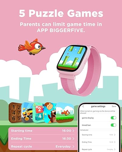 Miniatura 6 de BIGGERFIVE Reloj inteligente para niños, 1.8 pulgadas, podómetro, frecuencia cardíaca, impermeable IP68, monitor de sueño, contador de pasos de