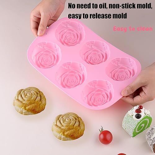 Miniatura 4 de Molde de silicona de caramelo de chocolate rosa con 6 agujeros, molde grande en forma de rosa para el día de San Valentín, molde de galletas de