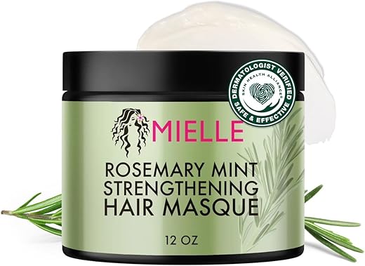Mielle Organics Rosemary Mint Strengthening Hair Masque, Essential Oil & Biotin Deep Treatment, Miracle Repair for Dry, Damaged, & Frizzy Hair, 12 Ounces
