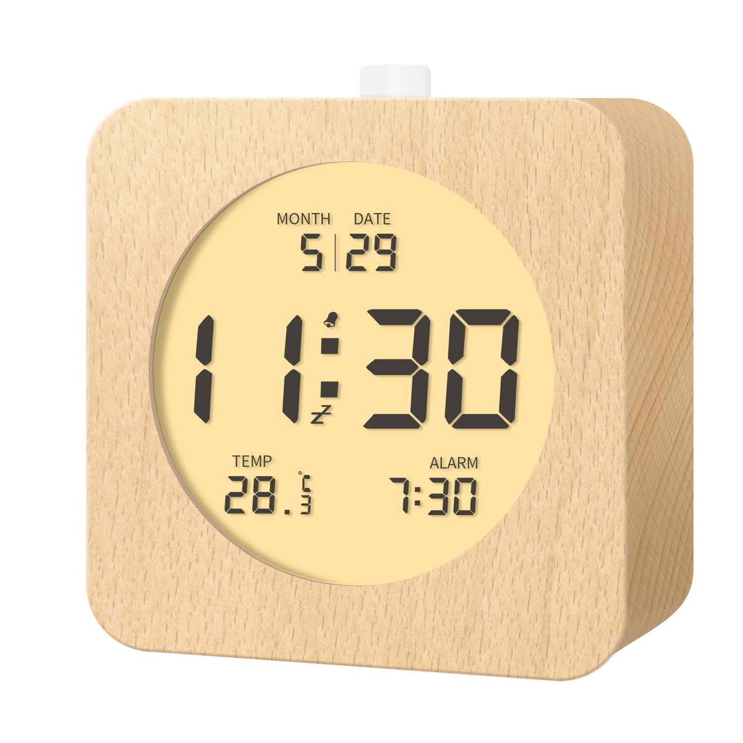 Aboveclock Natural Wood Digital Alarm Clock, Wooden Alarm Bedside Clock With Temperature And Date Lcd Display, Snooze Function, Backlight, 3 Aaa Battery Operated (Batteries Not Included)