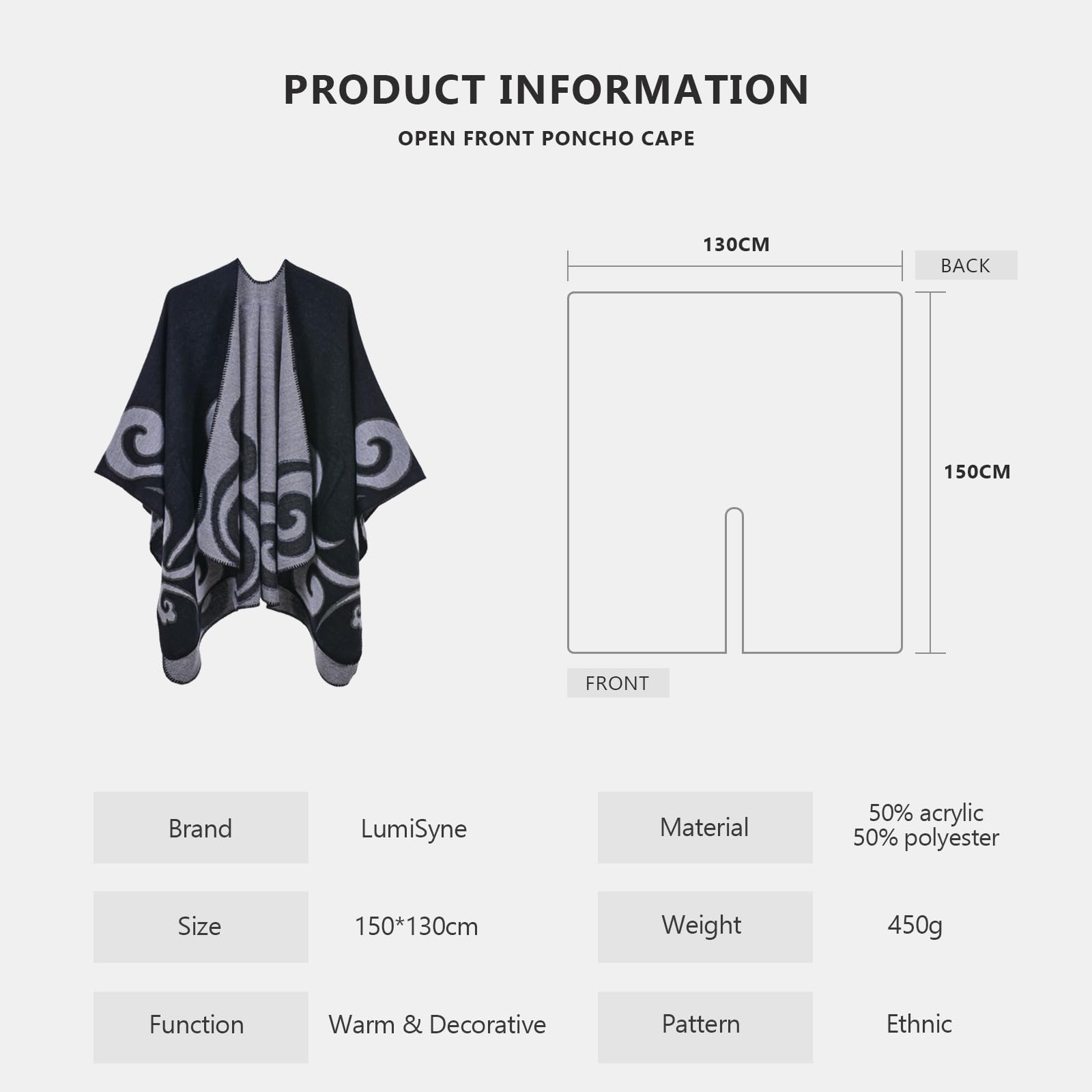 LumiSyne Invernale Scialle in Cashmere per Donna Poncho Cape Lavorato a Maglia Stile Etnico retrò Cardigan Maglione Aperto Scialle Coperta Spessa Caldo Pashmina Sciarpa Grande Poncho Mantella Stola