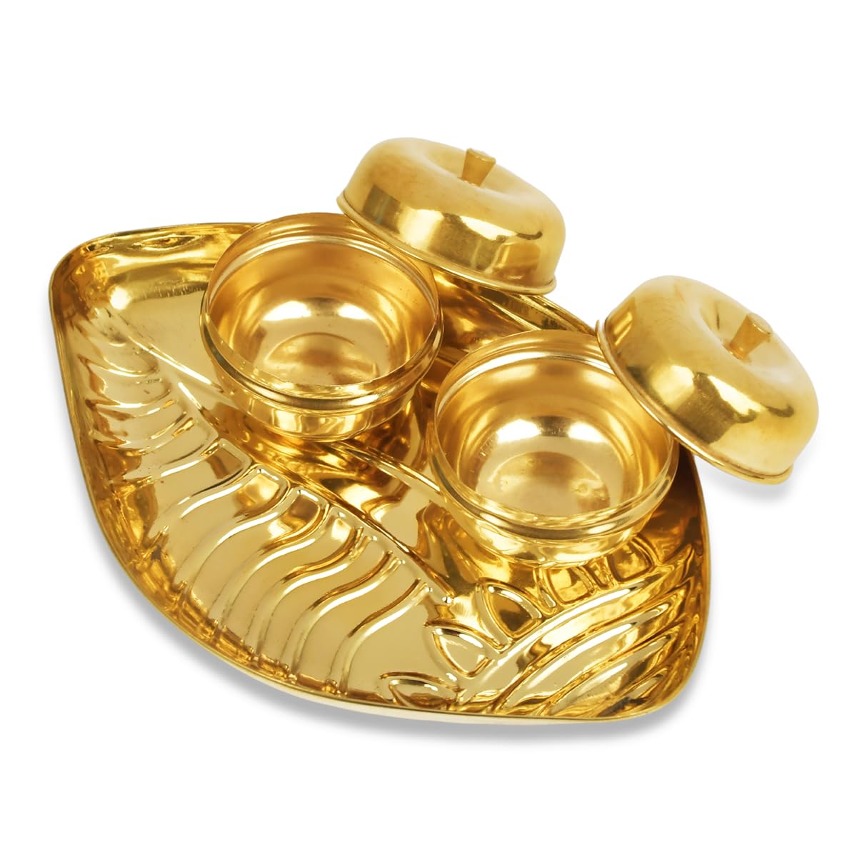 RUDRA CENTRE Brass Shankh Plate with Haldi Kumkum Containers (Dibbi), Gold - Image 3