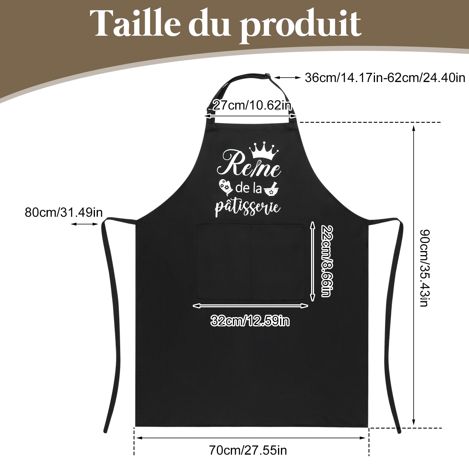 Tablier de Cuisine Réglable et Étanche pour Femme - avec Poches - Cadeaux pour Maman