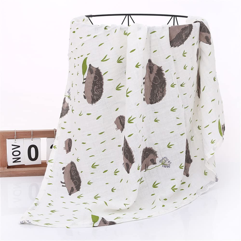 Chickwin Muslins Cloths Baby Swaddle Blanket Cotton Soft Large Nordic Muslins Receiving Blanket for Girls & Boys, Swaddle Wrape for Newborn Infant, Perfect Shower Gifts (Hedgehog,120x110cm)