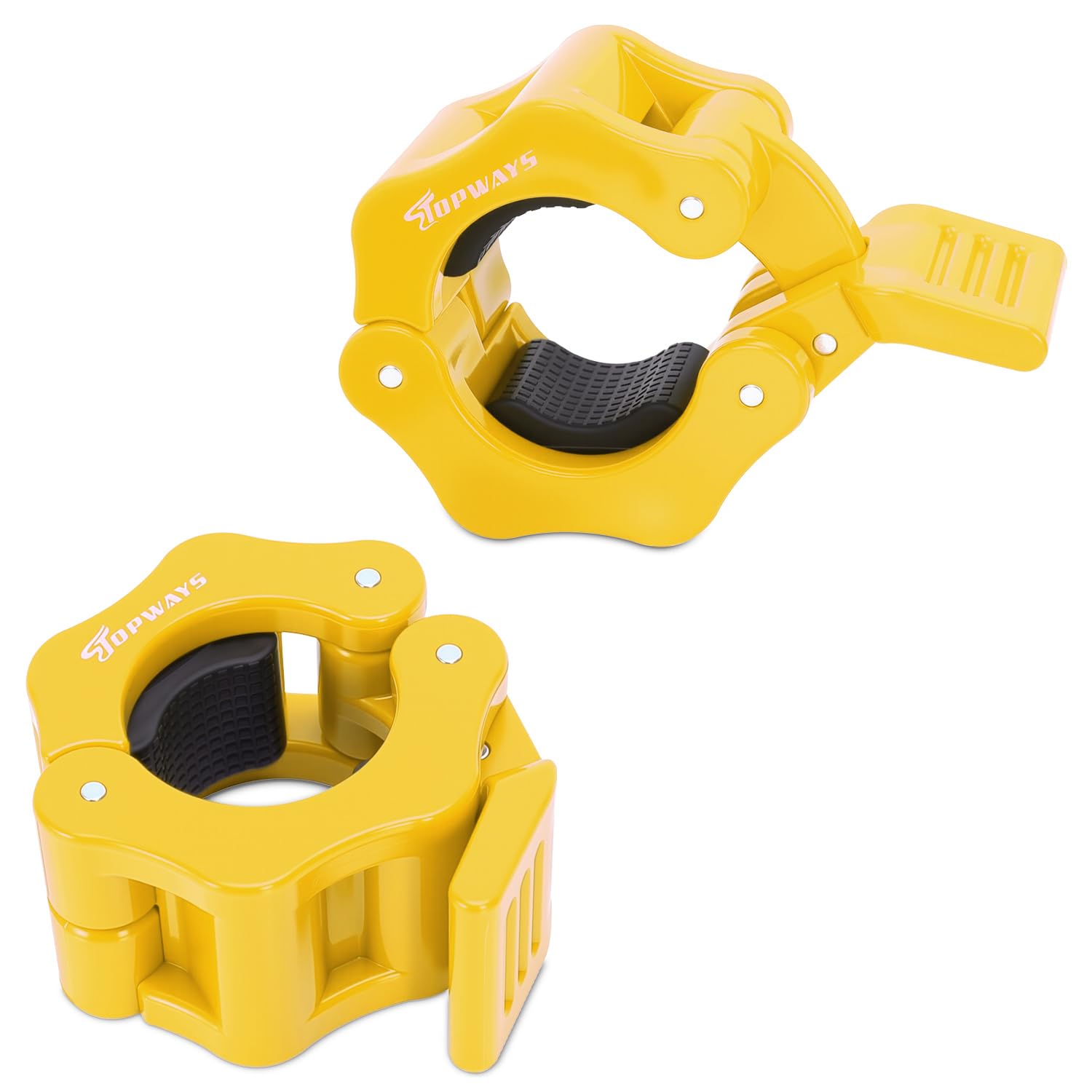 TOPWAYS 2 Pack Olympic Dumbbell Collars, Barbell Clamps Bar Collars for Workout Weightlifting, Powerlifting, Fitness Training Supplies (Yellow, 0.98inch (2.5cm))