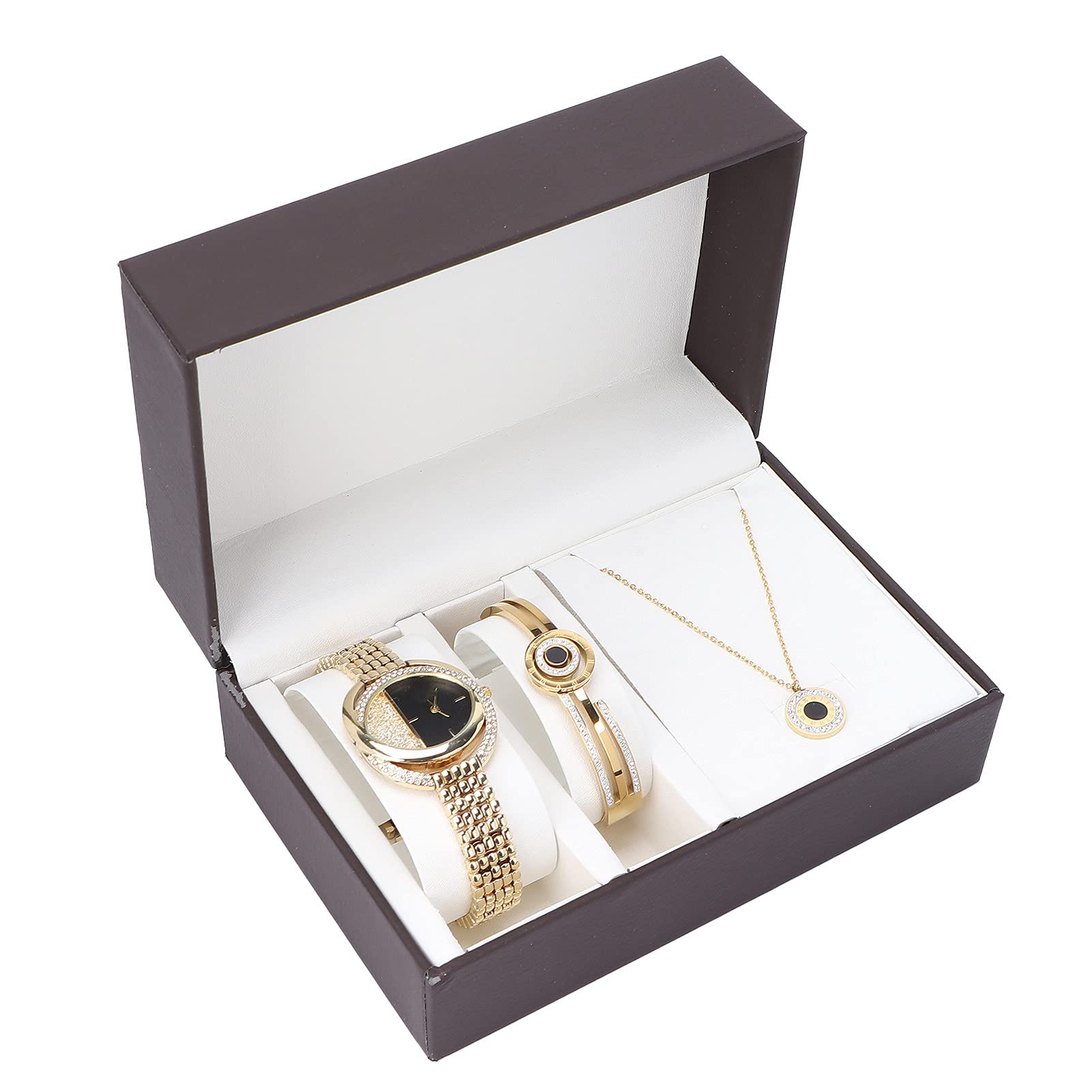 YUYTE Reloj de Pulsera para Mujer, Juego de Joyas con Pulsera, Juego de Joyas para Mujeres, Collar con Banda de Reloj, Oro Rosa Y Oro para Mujeres Y Niñas, Reloj de Cuarzo Diamantes Imitación