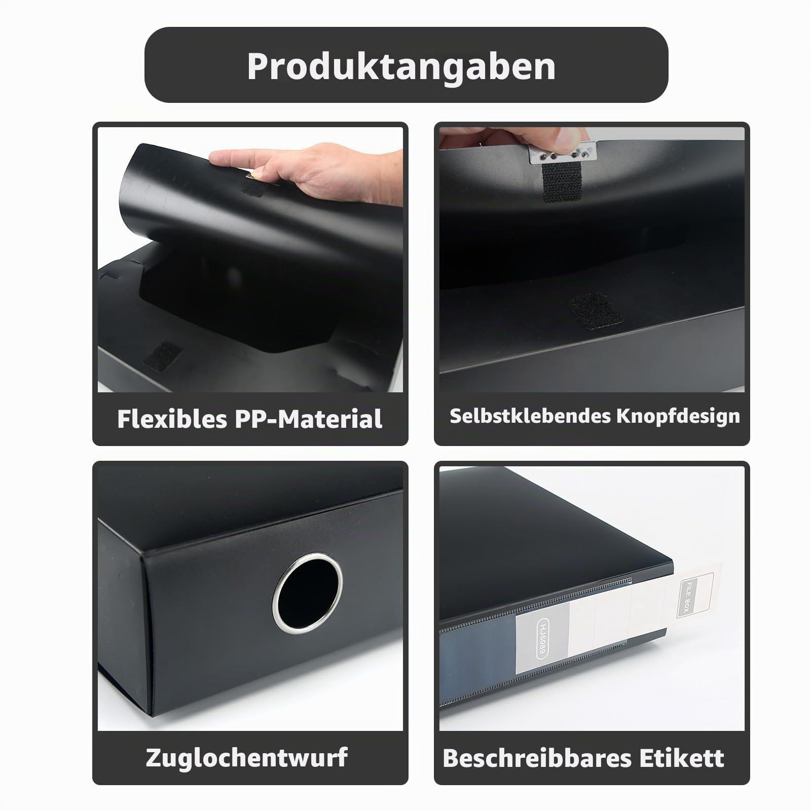 10 Stück Archivbox A4,Sammelbox mit 75 mm Breit Rücken,Schwarz