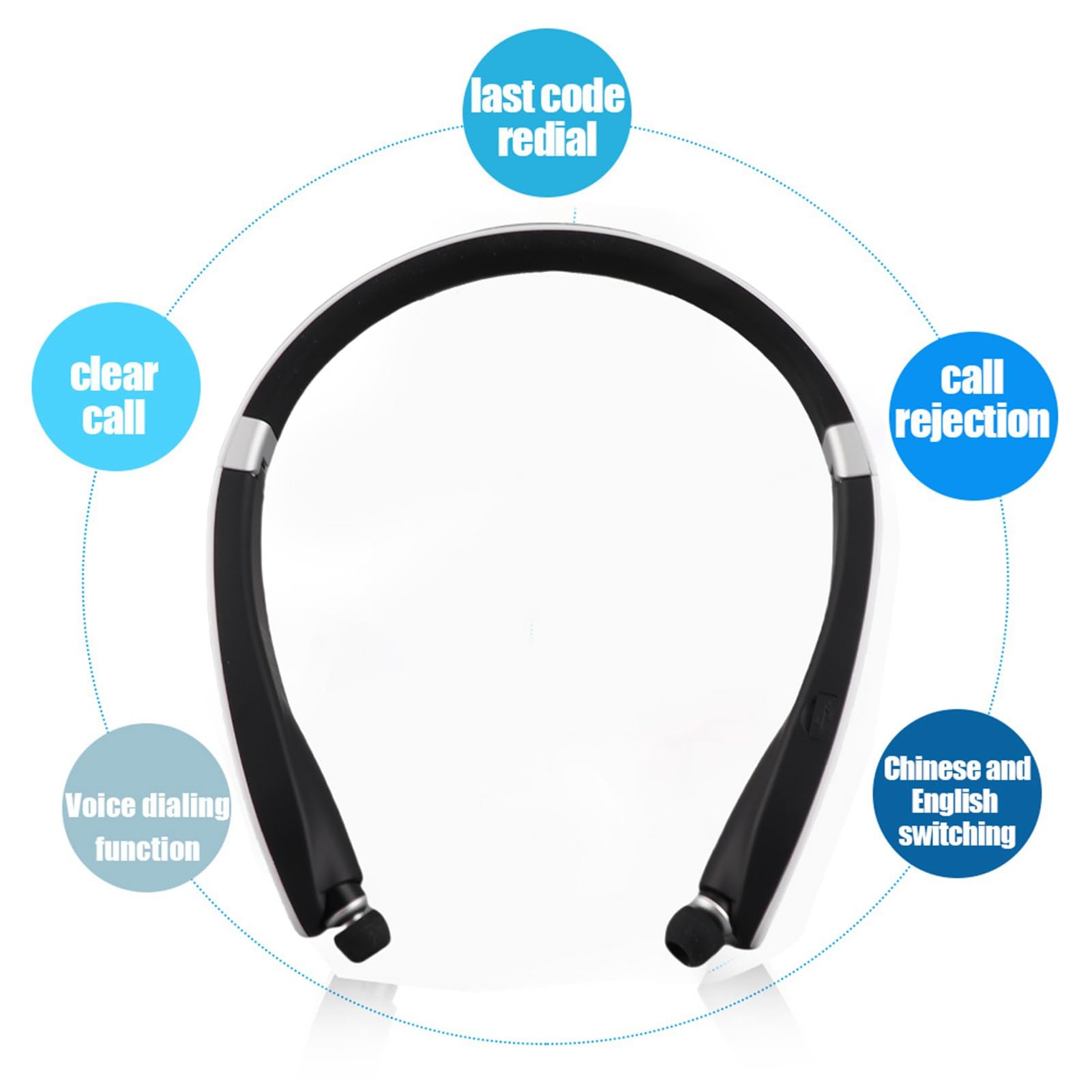 Cuffie Bluetooth archetto da collo, auricolari pieghevoli e retrattili e un esclusivo altoparlante per cuffie dal design 2 in 1 per un audio versatile a casa o in (Black White)