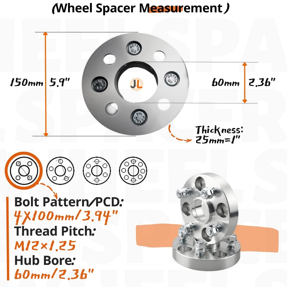 JINGLING 4 Lug Spurverbreiterungen PCD 4X100 Nabenbohrung 60MM M12X1,25 geschmiedet für Cube für Note E11 E12 für March Micra K12 K13 2er Pack