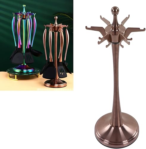 Miniatura 9 de Soporte para utensilios de cocina con 12 ganchos, organizador de almacenamiento giratorio de acero inoxidable para encimera, estante de